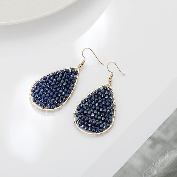 Turquoise Boho Gold Hoop Earrings, Handmade Lightweight Dangle Jewelry - Picture 3 of 6